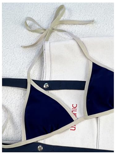 GORGLITTER Women's Triangle String Bikini Sets Color Block Halter Thong Swimsuit Cute Bathing Suit 2 Piece 20253