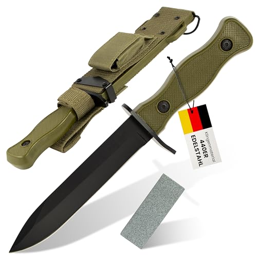 KOSxBO BW Messer 26 5 cm - Multipurpose Militär Kampfmesser mit Schleifstein - taktisches Kampfmesser - Jagdmesser - Outdoor - Freizeitmesser grün schwarz - USA Knife