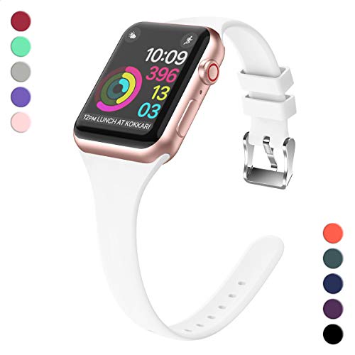 DigiHero Bracelet fin en silicone souple pour montre Apple 38 mm 40 mm 42 mm 44 mm Bracelet de rechange fin sport pour iWatch Série 5/4/3/2/1 Femme Homme (Blanc 38 mm)