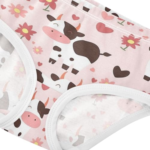 Wusikd Spotted Cow Girls' Underwear Cotton Pink Flowers Girls Briefs Soft Toddler Underwear 2T4