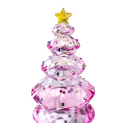3.5inch pink crystal christmas tree figurine glass paperweight table ornament christmas holiday creative gift