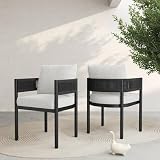 Grand patio Outdoor Dining Chair Set of 2, 2 Pieces Patio Dining Chairs, Metal Woven Wicker Fixed Patio Chairs with Grey Cushions for Backyard, Deck, Garden, Porch, Lawn and Poolside (Black)