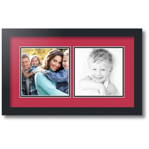 ArtToFrames Collage Photo Frame Double Mat with 2 - 7x7 Openings and Satin Black Frame