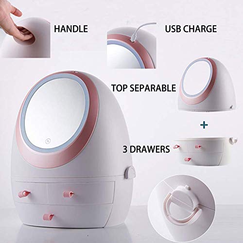 Sooyee Makeup Organizer,Bathroom Counter Organizer, Modern Jewelry and Cosmetic Display Cases with Led Lighted Mirror,Make Up Organizer Stands for Bathroom, Dresser, Vanity Countertop