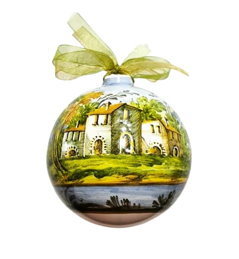 Boule de Noël en céramique paysage polychrome pour table et sapin