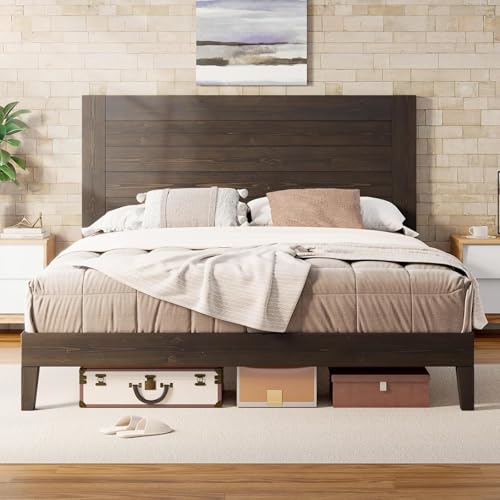 AMERLIFE Full Size Solid Wood Bed Frame, Wooden Platform Bed