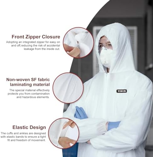 Hazmat Suit Disposable coveralls | Full Body Protective Suits in 7 Sizes with Multiple Specifications With Hood, Large, White, 1 - 1