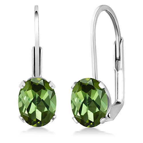 Gem Stone King 925 Sterling Silver Green Tourmaline Leverback Earrings For Women (1.70 Cttw, Oval 7X5MM)