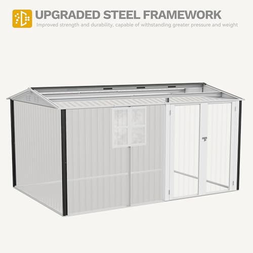Image of DWVO 12x8ft Large Tool Storage Shed with Window, Lockable Doors, and Sloped Roof, Oversized Steel Outdoor Storage Shed for Garden, Patio, Garage, Backyard, Lawn(Gray + White)