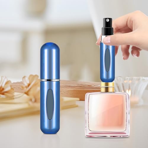Image of Portable Mini Perfume Atomizer Bottle, 5ml /0.17oz Refillable Spray, Scent Pump Case, Travel Atomizer (Glossy Blue)