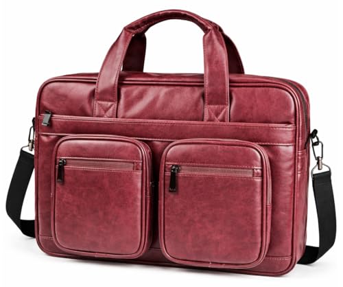 Image of MOCA PU Leather Laptop Bag for Men & Women | Office Briefcase | Multi-Pocket Messenger Bag | Fits 15.6 Inch Laptop | Adjustable Shoulder Strap