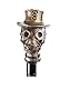 shoperama Gehstock mit Steampunk Totenkopf-Griff Zylinder Googles Metall Spazierstock Gothic Kostüm-Zubehör Accessoire