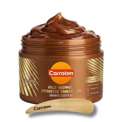 Carroten Gold Shimmer Tanning Gel, Browning Tan Accelerator, 5 oz + Spatula