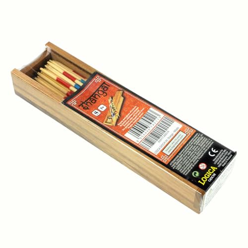 Logica Spiele Art. Mikado - Box aus Teak/Samena Holz - Wiederverschließbare Schachtel - Stäbe aus Bambus