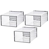 MUCKLILY 3個透明シューズボックス 家用靴収納ケース 防塵防潮 シンプルデザイン 高さ グレー 保存便利 スニーカーボックス スタッキング可能