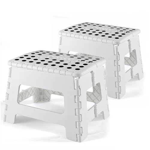 Utopia Home Folding Step Stool with Handle (2-Pack)– 9 Inch Anti Slip Collapsible Stool – Holds Up to 300 lbs – Sturdy Plastic Step Stool Foldable for Kitchen, Bathroom and Home Use (White)