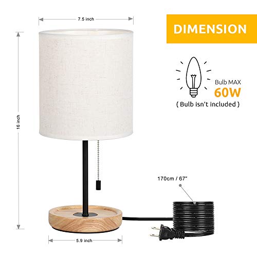 Haitral 43397-55308 Bedside Table Lamp - Modern Nightstand Lamp With Linen Fabric Shade Wooden Desk Lamps thumb #1