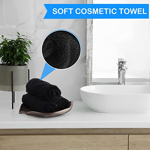 13 X 13 Inch Makeup Washcloths Reusable Makeup Remover Cloths Facial Cleansing Makeup Towels Cotton Soft Cosmetic Towel Water Absorbent Make Up Cloth Face Towels For Women Skin Care, Black (12 Pcs) #TOP5