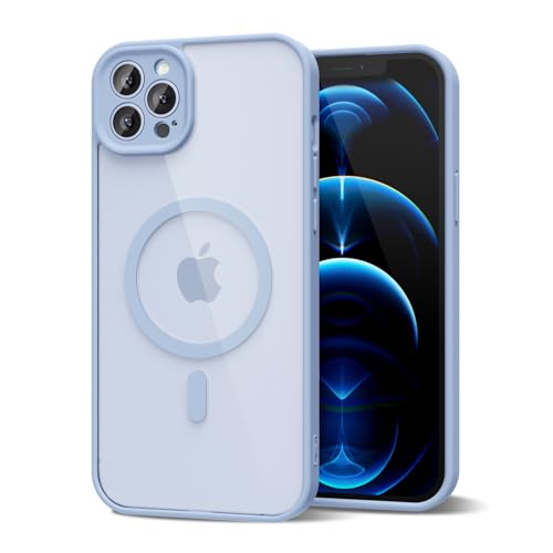 oakxco for iPhone 12 Pro Max Clear Case Magnetic Compatible with Magsafe, Girly Cute Slim Thin Mag Safe Phone Case for Women, Transparent Hard Shell Plastic & Silicone Bumper Camera Cover, Light Blue