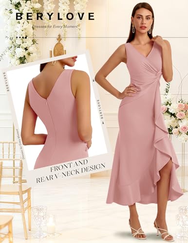 Image of BeryLove Formal Wedding Guest Evening Midi Ruffle Dresses Prom Cocktail Party Mother of The Bride Dress
