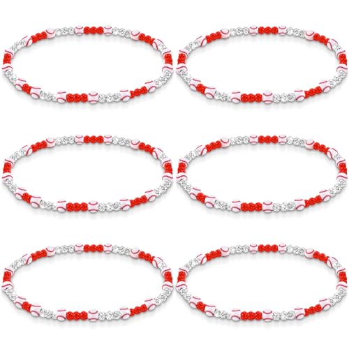 Liliaafar 6 Pcs Baseball Beaded Necklace for Teenager Bling Rhinestone Clay Beaded Necklace Gifts for Sports Team Fans(White, Red,18 Inch,Baseball) by Liliaafar - Used condition - US$11.54
