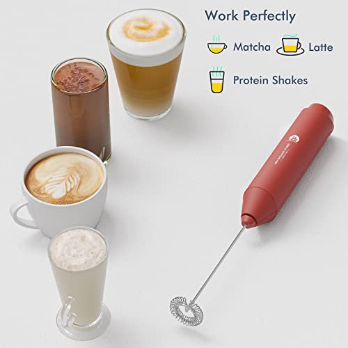 Image of Powerful Milk Frother Handheld Foam Maker, Mini Whisk Drink Mixer for Coffee, Cappuccino, Latte, Matcha, Hot Chocolate, No Stand, Red