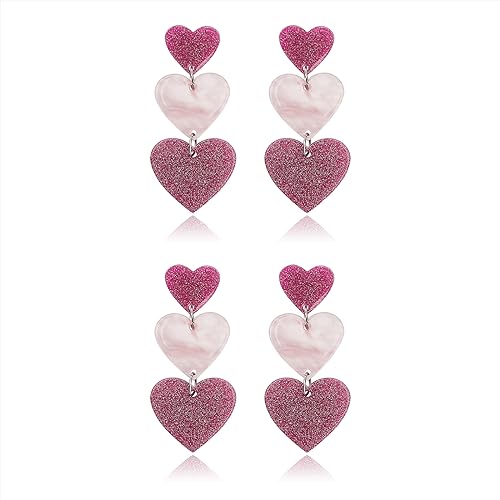 Image of 2 PCS Heart Earrings for Concert 80S Heart Drop Earrings for Halloween, Valentine's Day, 2 Pairs, Acrylic, No Gemstone