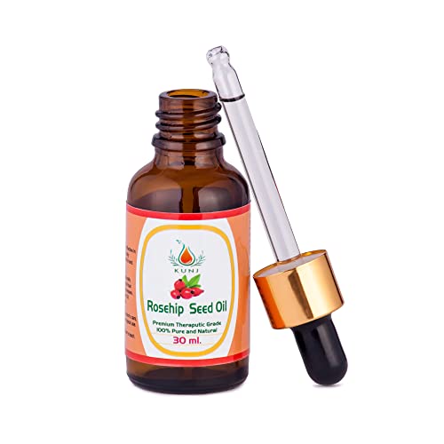 Image of KUNJ Rosehip Seed Oil (Rosa rubiginosa) 30ML - 100% Pure & Natural, Cold Pressed, Undiluted - Therapeutic Grade Oil for Skin Care, Hydration, Anti-Aging & Radiance