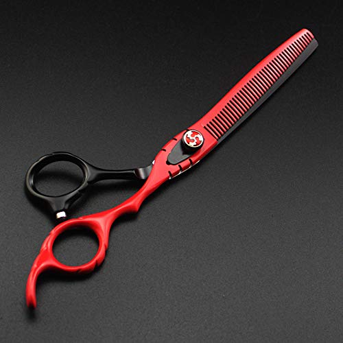 Tijeras de peluquería Profesionales de Acero Rojo de 7 Pulgadas para Cortar el Cabello. Juego de Tijeras de entresacar para barbería.
