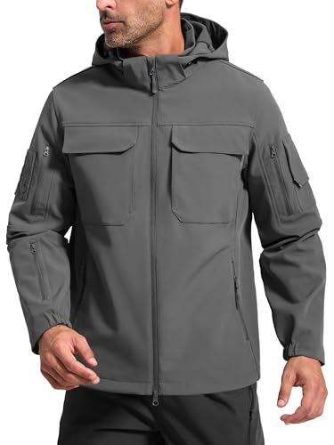 Image of FREE SOLDIER Men's Waterproof Softshell Jacket Fleece Lined Outdoor Jacket Tactical Military Hoodie Windbreaker