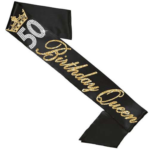 50th Birthday Gifts for Her - PREMIUM GRADE SATIN Sash - Milestone Birthday Party Decorations