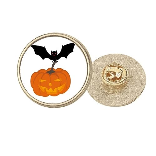 Broche chauve-souris citrouille Halloween ronde métal doré M pour déguisement et veste