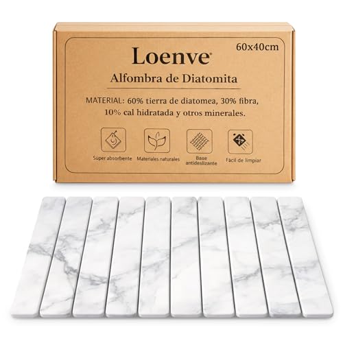 Loenve Alfombra Diatomita Baño 60x40 cm Alfombrilla de Baño de Piedra Secado Rápido Antideslizante Súper Absorbente con Lija Restauradora