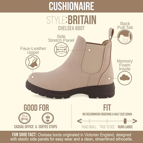 Image of CUSHIONAIRE Women's Britain Chelsea Boots, Soft Vegan Leather, Non-Slip Sole, Memory Foam, Back Pull Tab, Ankle Boots for Women, Wide Widths