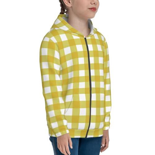 Yellow Checkboard Kid Hoodies Boys Zip Up Sweatshirts Girls Pullover with Pocket4