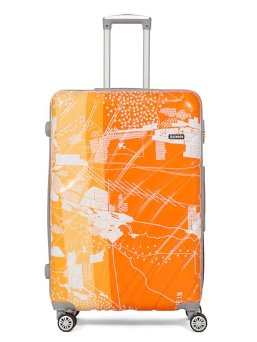 Image of Teakwood World Small 75 cm Check in Size Trolley Bag Polycarbonate 360 Degree 8 Wheels Luggage Bag with TSA Lock, Adjustable Handle Trolley Bags for Travel, Suitcase for Travel | Orange