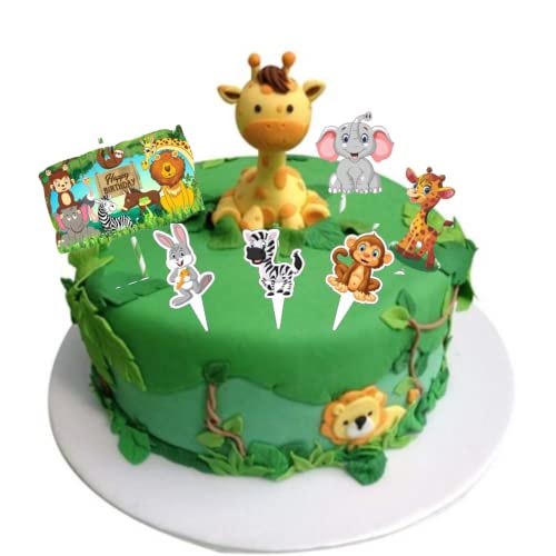Image of 6 pcs Set of Animal Cake Topper Theme for Happy Birthday Cakes Cupcake Birthday party Decoration Baby Shower Party Decorating Items (Pack of 6, Multicolor)