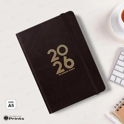 Image of Jhingalala Diaries - Hard Bound Leather Cover 2026 Diary with 365 Dates I Daily Planner Diary 2026 With Calendar | Size A5 15x21 cms (Dark Brown)
