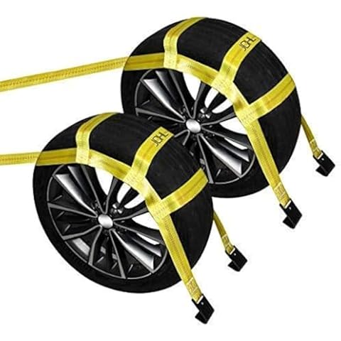 JCHL Tow Dolly Basket Straps with Flat Hooks (2 Pack) Yellow Car Wheel Straps Universal Vehicle Tow Dolly Straps System Fits 15"-19" Tires Wheels 10000 lbs Working Capacity Cover