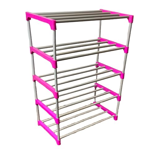 Image of 5 Shelves Layer Modern Simple Home Library, Book Stand Book Shelf with Storage Display Rack Open Bookcase Showcase Stand Book Rack for Study Room (Pink)