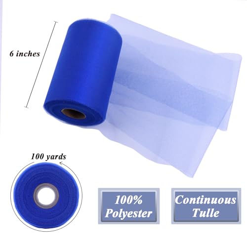 Image of Royal Blue Tulle Fabric Roll 6 Inch x 100 Yards Tulle Ribbon