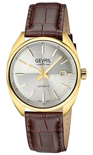 Gevril Men's Swiss Automatic Watch with Stainless Steel Strap, Dark Brown, 18 (Model: 48704A), Rose