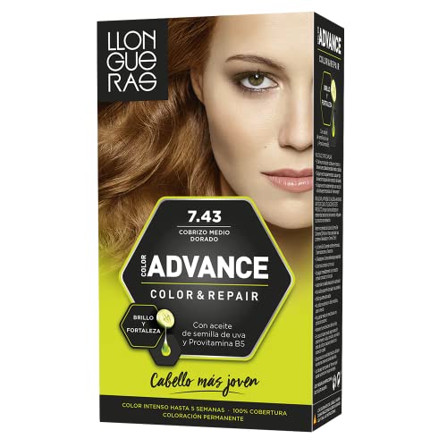 Llongueras Color Advance Tinte Pelo Mujer Coloración Permanente Color Intenso Hasta 5 semanas - Tono 7.43 Cobrizo Medio Dorado