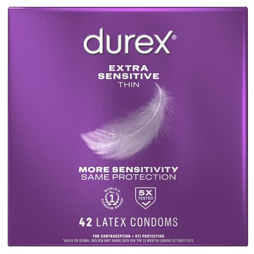Durex Extra Sensitive Thin Condoms, Lubricated Natural Rubber Latex Condoms for Men, 42 count