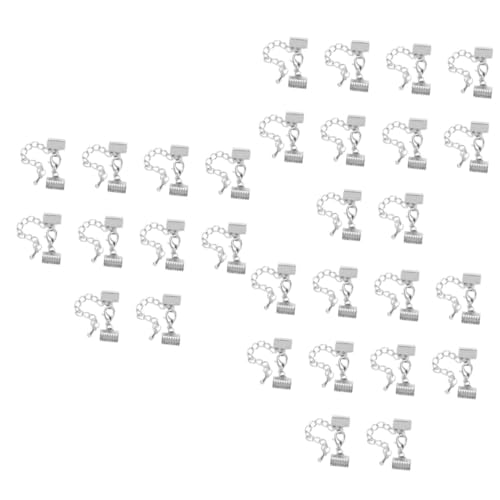 STOBOK 3sets Fold Over Crimp Cord Ends Plated Clamps 5cm Chain 12mm Lobster Buckle Easy to Use for DIY Jewelry Accessories 10pcs*3