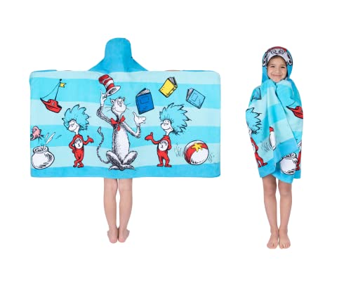 Image of Dr. Seuss Cat In The Hat Bath /Pool /Beach Soft Cotton Terry Hooded Towel Wrap, 24 in x 50 in, By Franco Kids