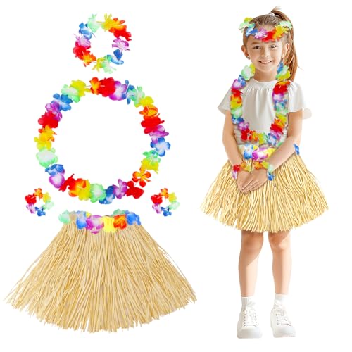 Fortuning's JDS Girl's Hawaiian Hula Grass Skirt with...