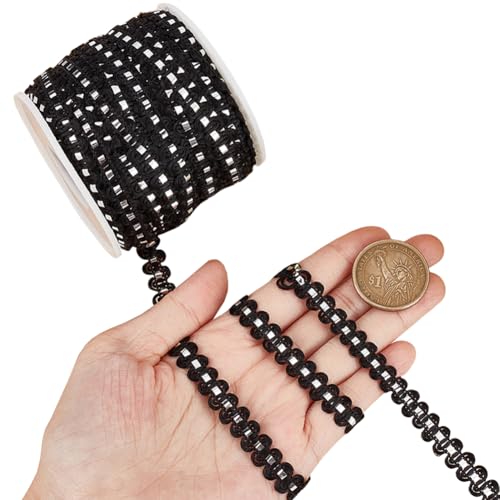 CABODYALS 27 Yards Black Metallic Braid Lace Trim Ribbon Silver