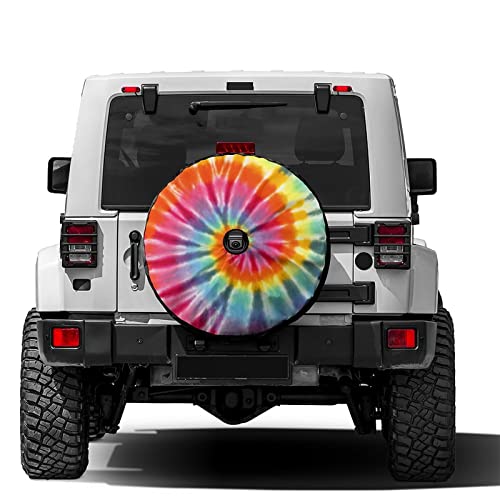 Image of Delerain Rainbow Tie Dye Spare Tire Cover with Backup Camera Hole Wheel Protectors Sun Protector Waterproof for RV Trailer RV SUV Truck and Many Vehicle(16 Inch for Diameter 29 inch-31 inch)