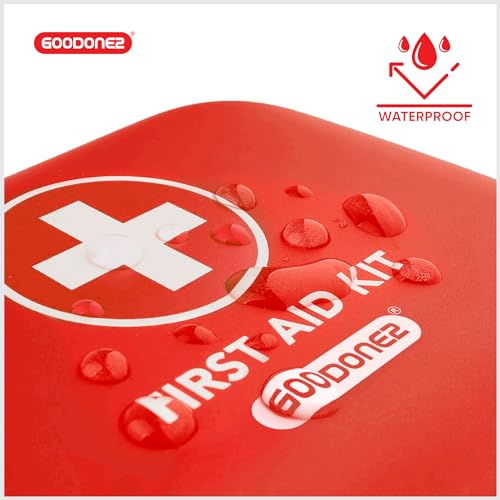 GOODONE2 200-Pcs First Aid Kit Clean, Treat, Protect Minor Cuts, Scrapes. Home, Office, Car, School, Business, Travel, Emergency Kit, Survival, Hunting, Outdoor, Camping & Sports (200-Pcs) Red